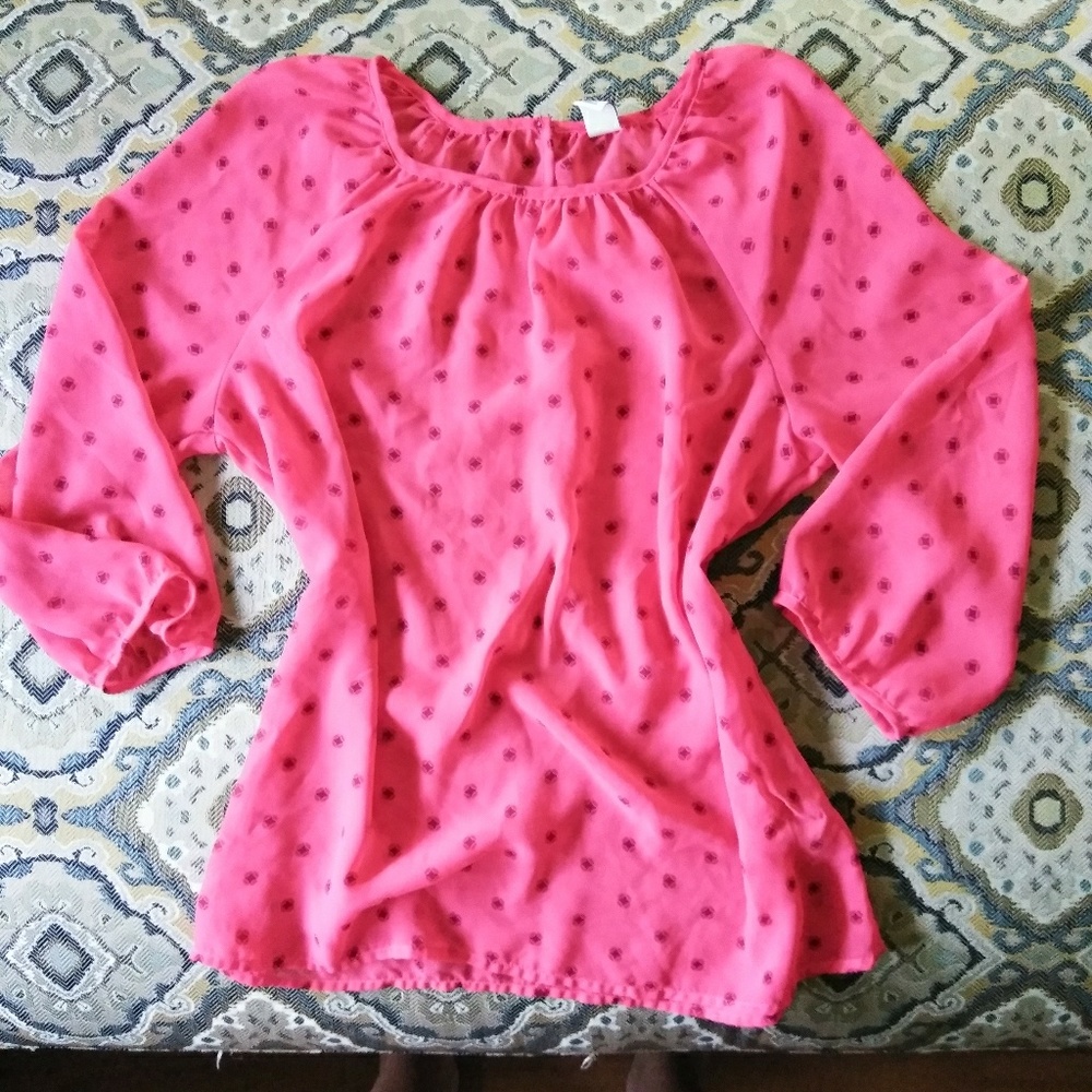 Red Sheer Blouse with Quarter Length Sleeves